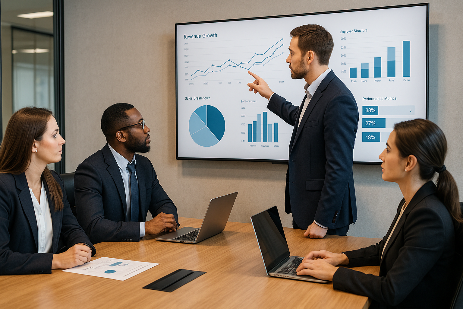 como escolher consultoria de gestão empresarial — equipe analisando indicadores de desempenho